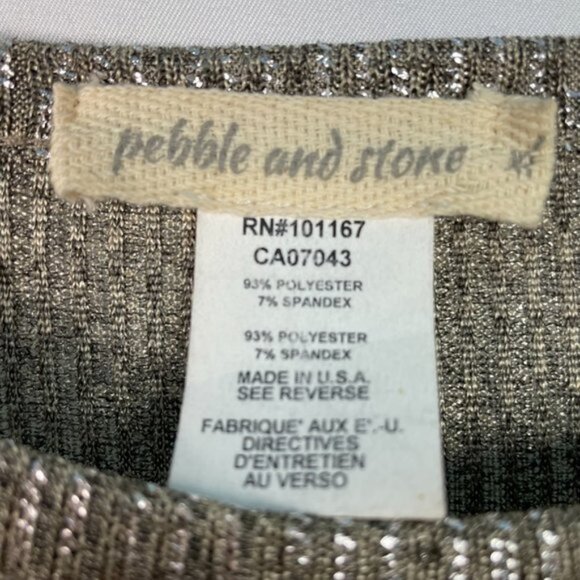 Pebble And Stone Size XL Twist-Front Shine Silver Metallic And Gold Pullover Top - Picture 6 of 8